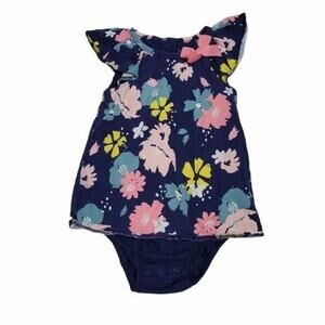 Carter's Navy Blue Floral Drape Back Short Sleeve One Piece Baby Girl 18 month